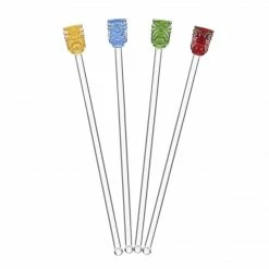 Final Touch Tabletop & Bar Glass Tiki Head Drink Stirrers - Set Of 4