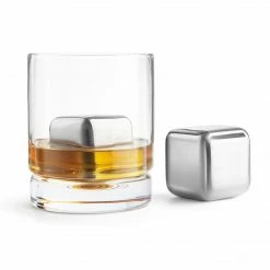 Final Touch Whiskey Cubes - Set Of 2 - Stainless Steel Tabletop & Bar