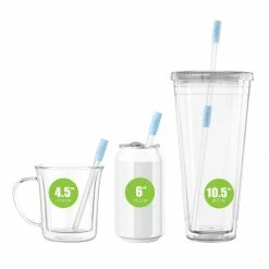 Final Touch Chefs Tools GoSip Glass Reusable Straws -Translucent Blue