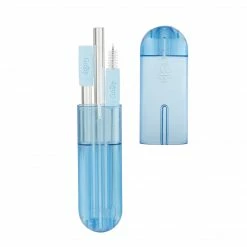 Final Touch Chefs Tools GoSip Glass Reusable Straws -Translucent Blue